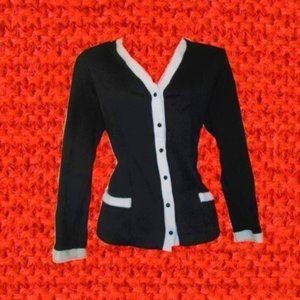 1970s vintage black white trim cardigan jacket size large